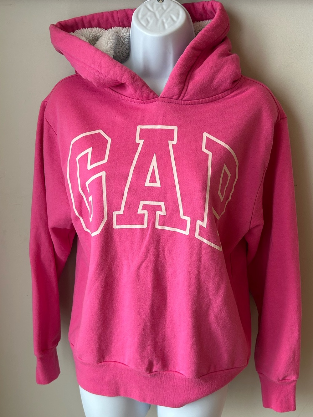 GAP Pink Sherpa-Lined Hood Arch Logo Hoodie Y2K Cozy Preppy Size S